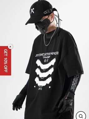 Niepce Black Short-Sleeve Graphic Tee with White Print (YET023)